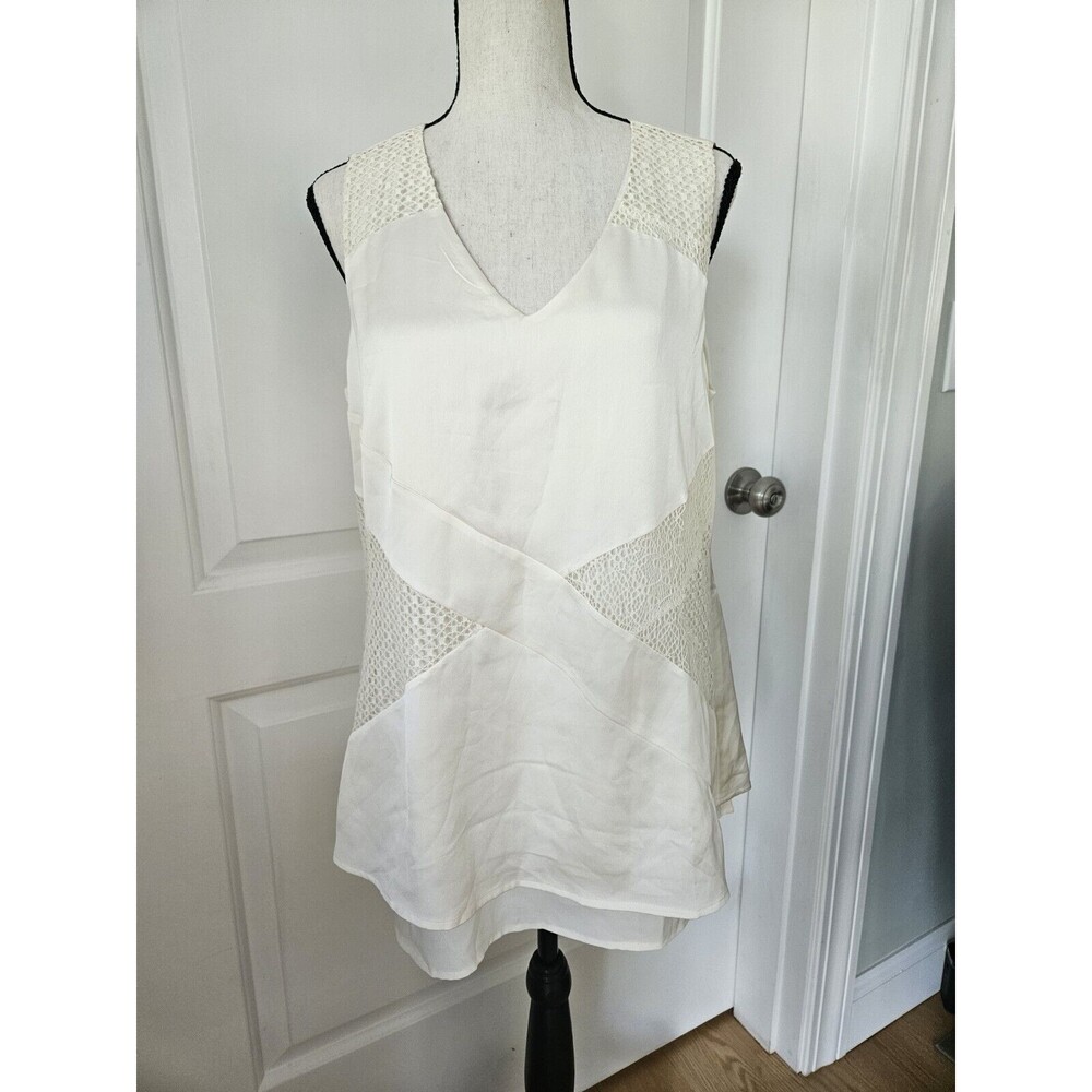 H By Halston‎ Mixed Media Tank Ivory Satin And Lace, women's Size 8